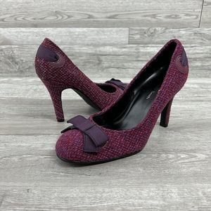 Amanda Smith Beau Pink Tweed Heels w/ Bow Leather Trim Women Shoe 6M